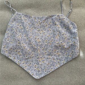 Floral Print Crop Top - Gray and Yellow